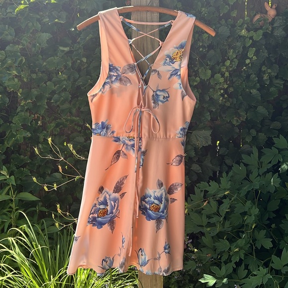 Lulu’s Garden Walk Blush Pink Lace Up Skater Mini Dress - Picture 6 of 8